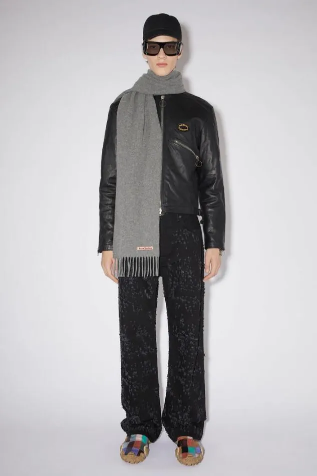 Acne Studios Scarves Woman Fringe Wool Scarf 8211 Skinny Grey Melange