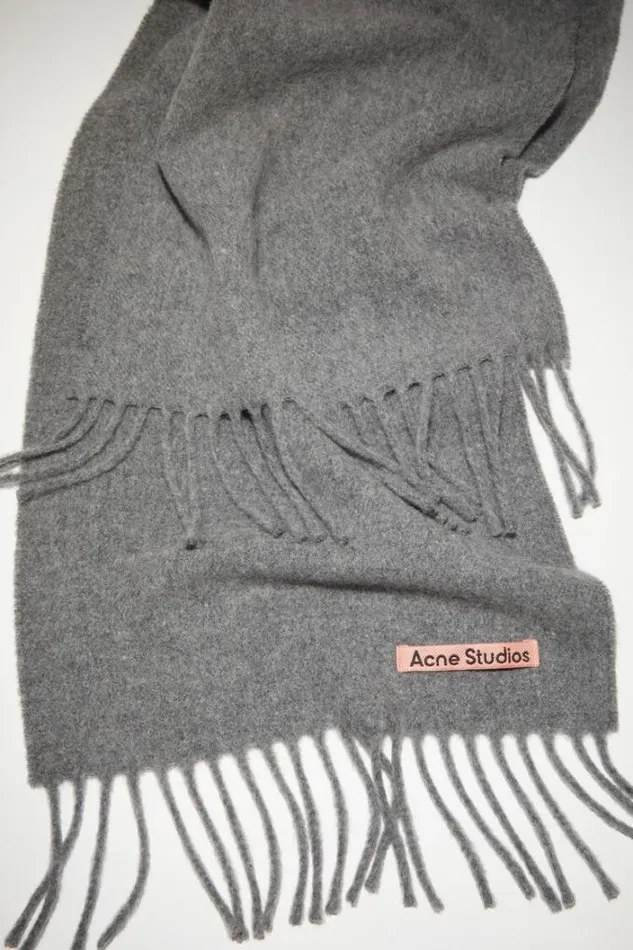 Acne Studios Scarves Woman Fringe Wool Scarf 8211 Skinny Grey Melange