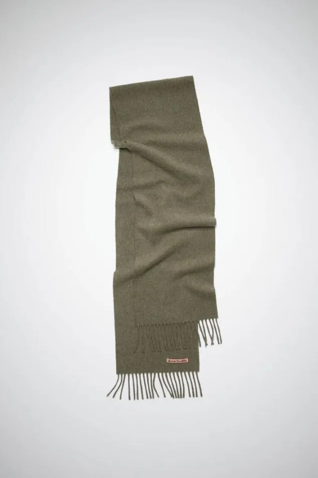 Acne Studios Scarves Woman Fringe Wool Scarf 8211 Skinny Light Olive Melange
