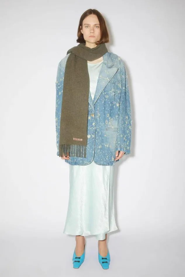 Acne Studios Scarves Woman Fringe Wool Scarf 8211 Skinny Light Olive Melange