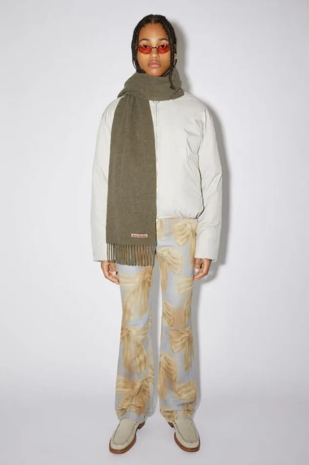 Acne Studios Scarves Woman Fringe Wool Scarf 8211 Skinny Light Olive Melange