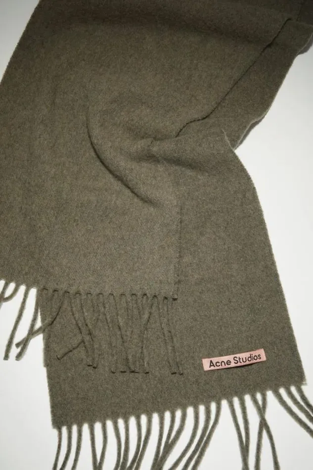 Acne Studios Scarves Woman Fringe Wool Scarf 8211 Skinny Light Olive Melange