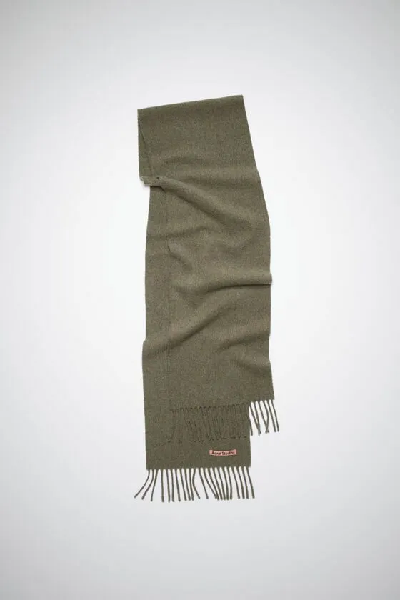 Acne Studios Scarves Woman Fringe Wool Scarf 8211 Skinny Light Olive Melange