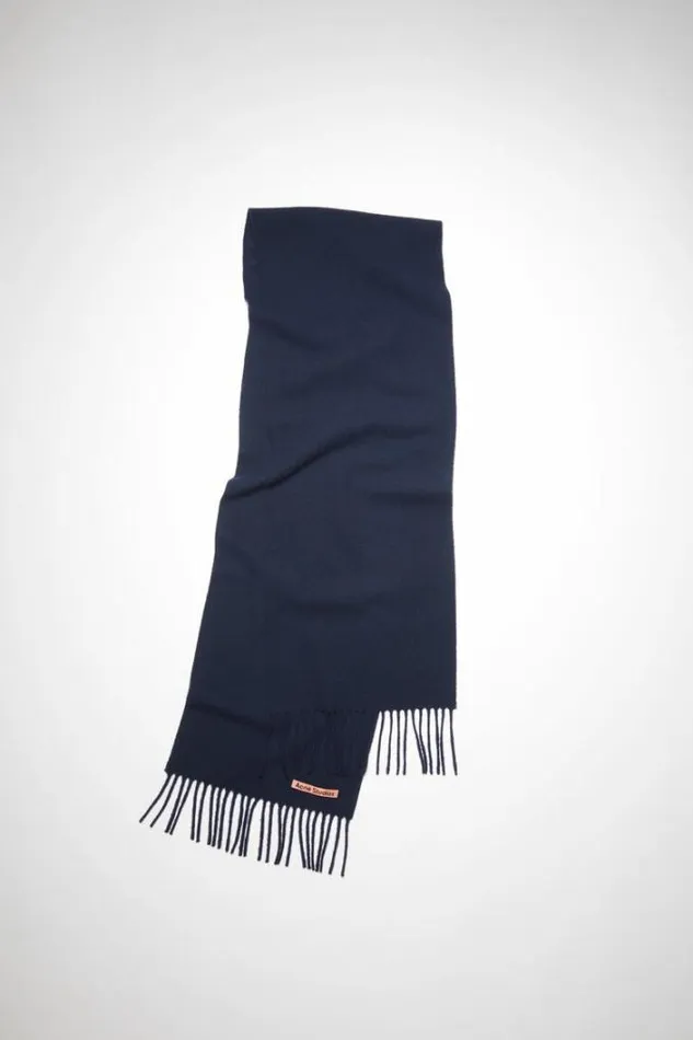 Acne Studios Scarves Woman Fringe Wool Scarf 8211 Skinny Navy Blue