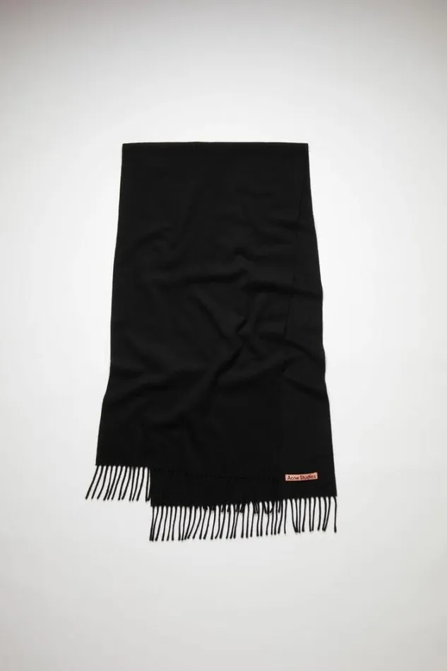 Acne Studios Scarves Woman Fringe Wool Scarf Narrow Black