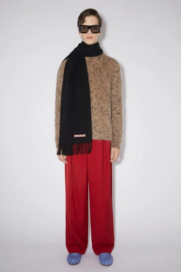 Acne Studios Scarves Woman Fringe Wool Scarf Narrow Black