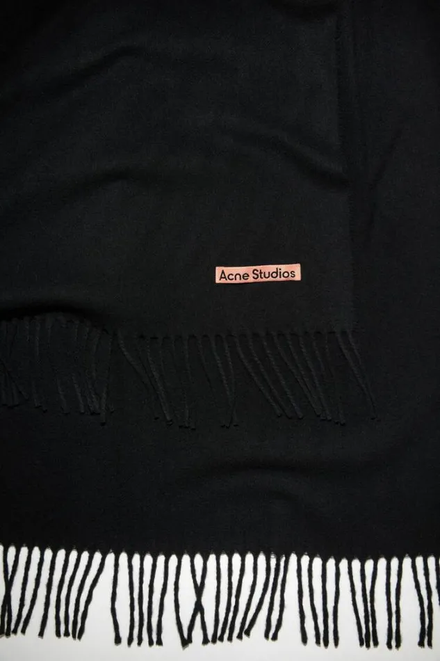 Acne Studios Scarves Woman Fringe Wool Scarf Narrow Black
