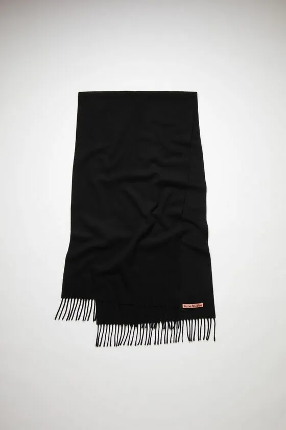 Acne Studios Scarves Woman Fringe Wool Scarf Narrow Black