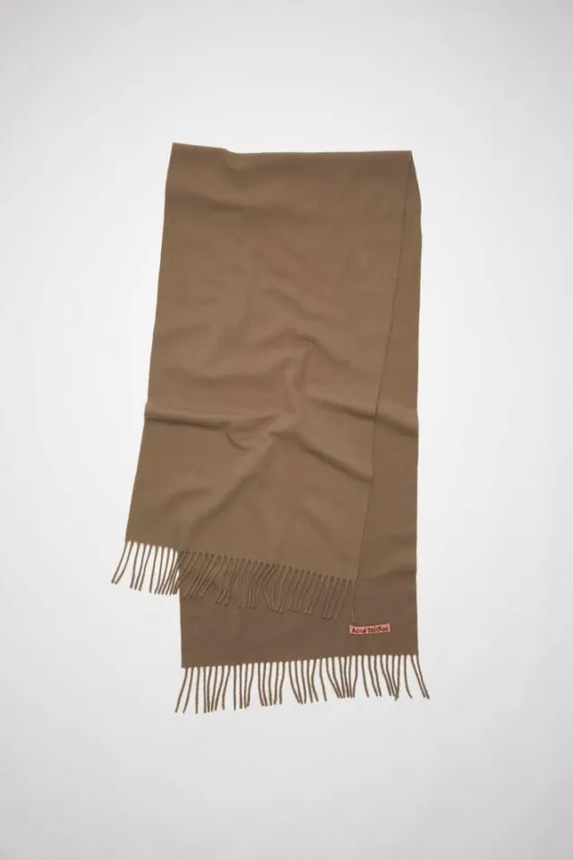 Acne Studios Scarves Woman Fringe Wool Scarf Narrow Caramel Brown