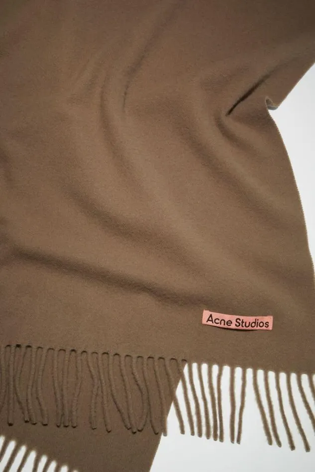 Acne Studios Scarves Woman Fringe Wool Scarf Narrow Caramel Brown