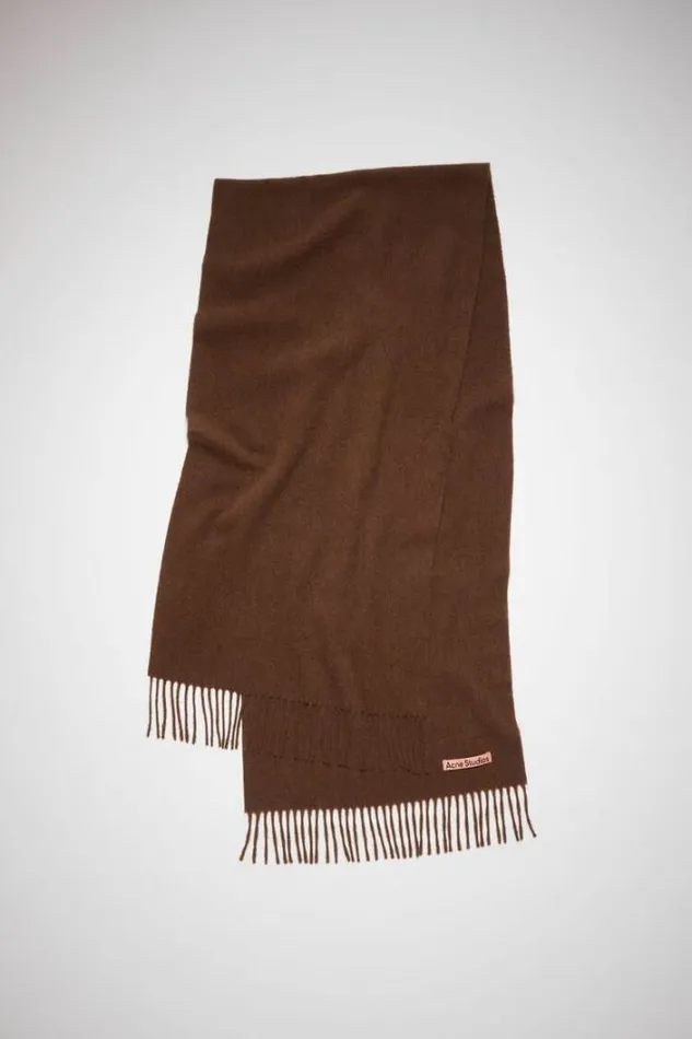 Acne Studios Scarves Woman Fringe Wool Scarf Narrow Dark Rust Melange