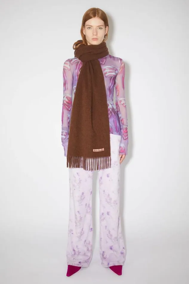 Acne Studios Scarves Woman Fringe Wool Scarf Narrow Dark Rust Melange