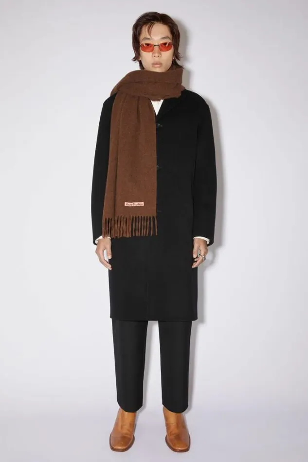 Acne Studios Scarves Woman Fringe Wool Scarf Narrow Dark Rust Melange