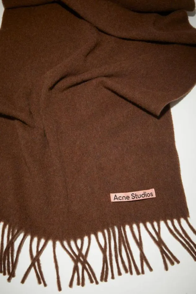 Acne Studios Scarves Woman Fringe Wool Scarf Narrow Dark Rust Melange