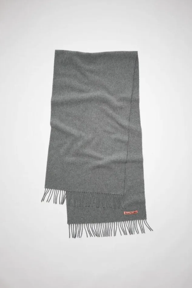Acne Studios Scarves Woman Fringe Wool Scarf Narrow Grey Melange