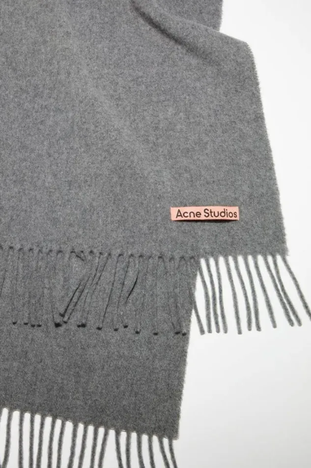Acne Studios Scarves Woman Fringe Wool Scarf Narrow Grey Melange