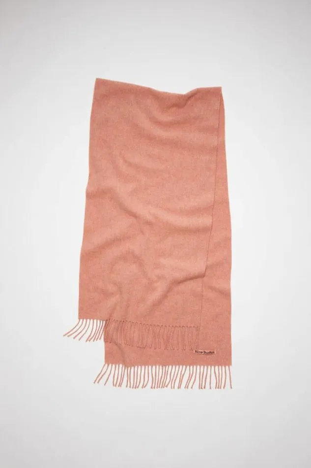 Acne Studios Scarves Woman Fringe Wool Scarf Narrow Rose Melange