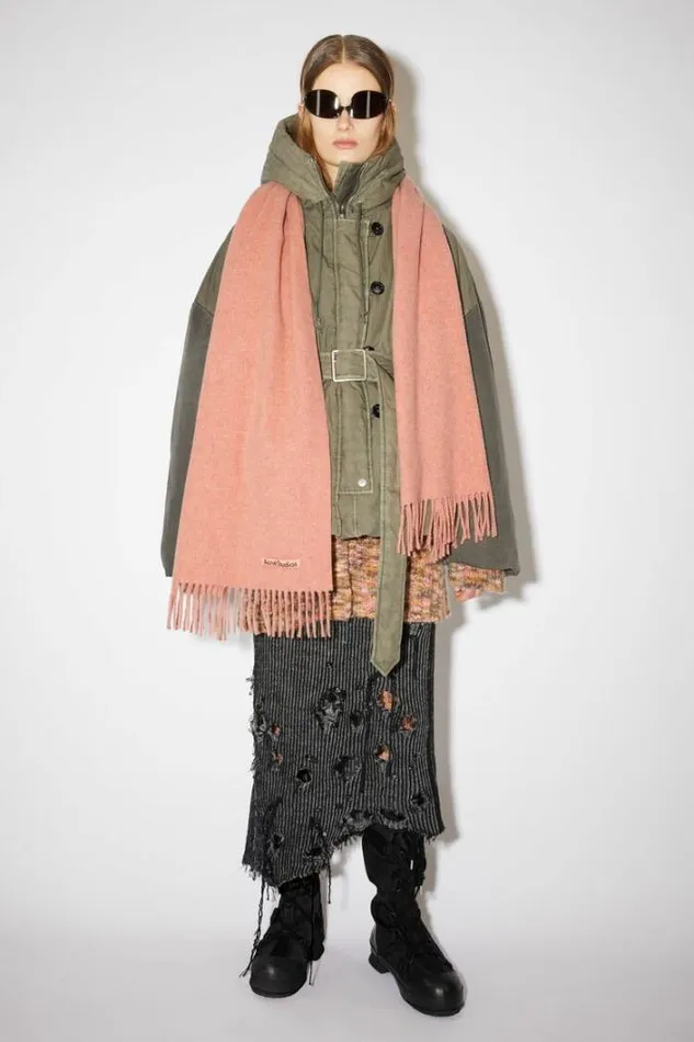 Acne Studios Scarves Woman Fringe Wool Scarf Narrow Rose Melange