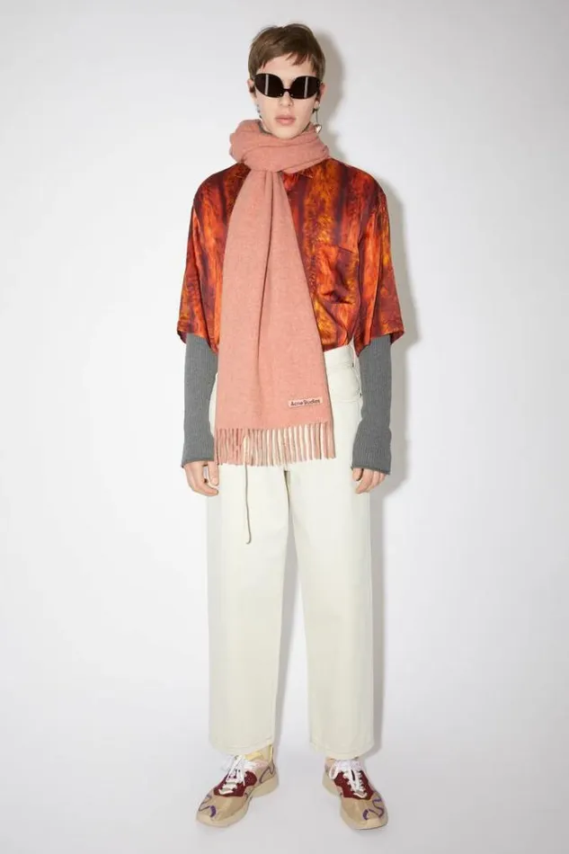 Acne Studios Scarves Woman Fringe Wool Scarf Narrow Rose Melange