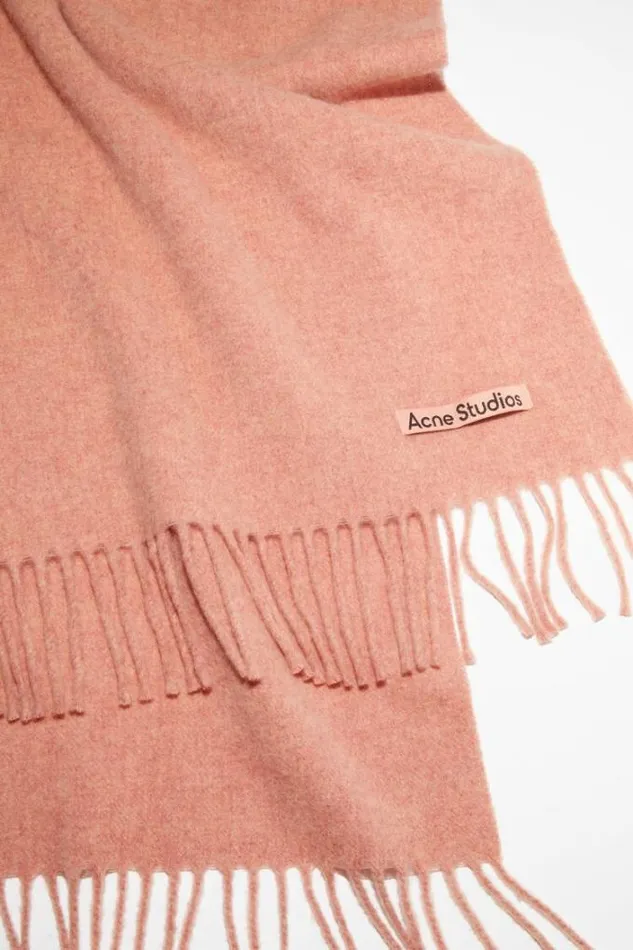 Acne Studios Scarves Woman Fringe Wool Scarf Narrow Rose Melange