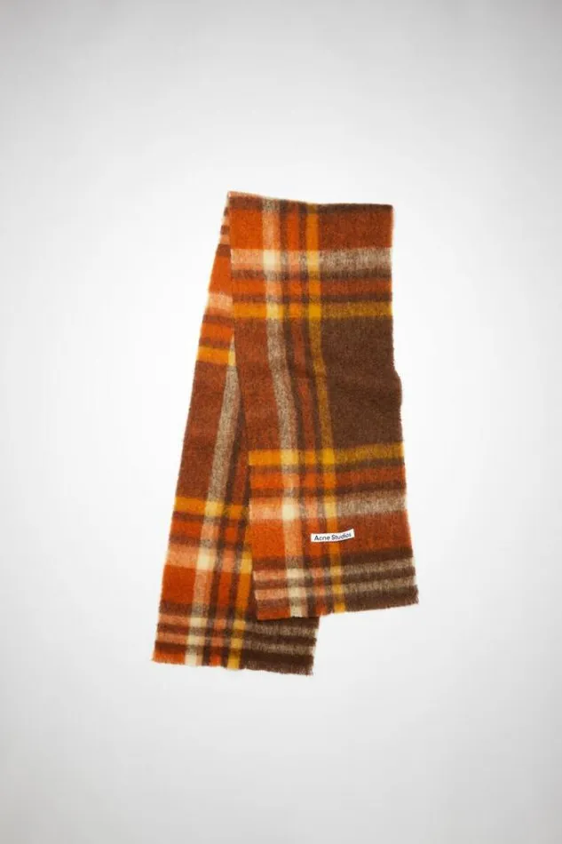 Acne Studios Scarves Woman Heavy Plaid Scarf BrownOrange