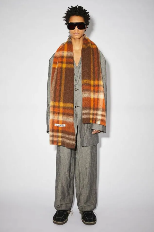 Acne Studios Scarves Woman Heavy Plaid Scarf BrownOrange