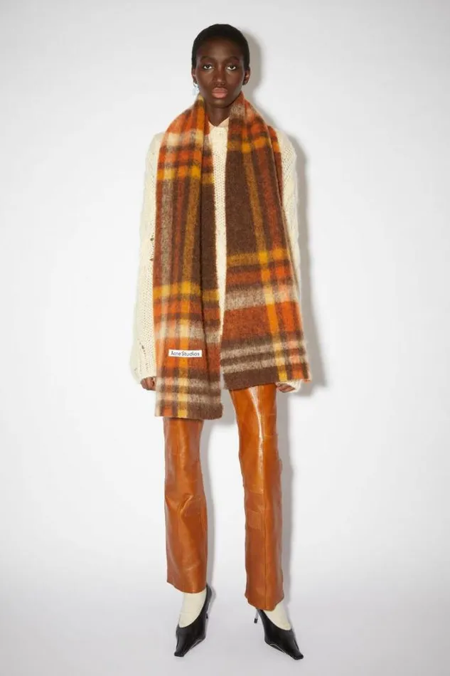 Acne Studios Scarves Woman Heavy Plaid Scarf BrownOrange
