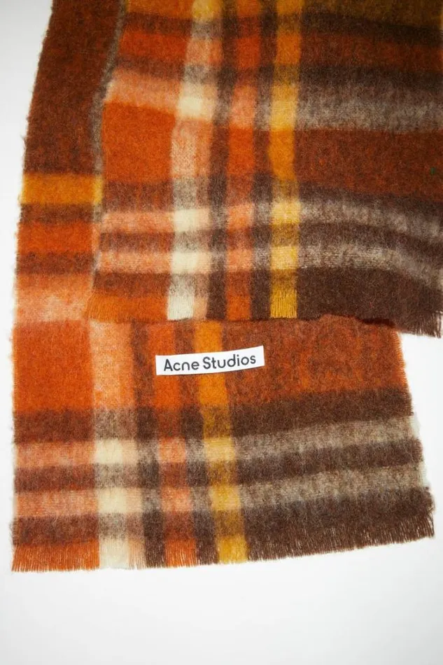 Acne Studios Scarves Woman Heavy Plaid Scarf BrownOrange
