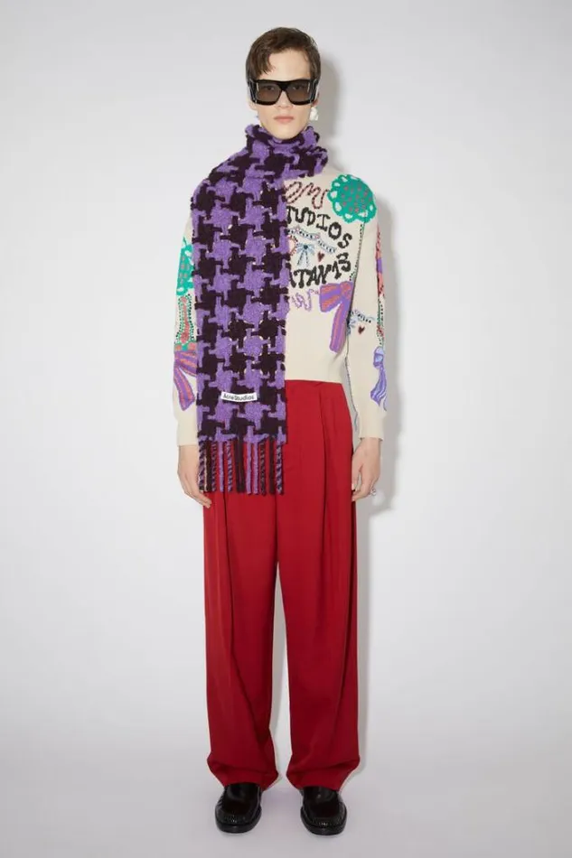 Acne Studios Scarves Woman Houndstooth Scarf LilacBurgundy