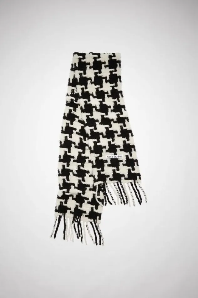 Acne Studios Scarves Woman Houndstooth Scarf WhiteBlack