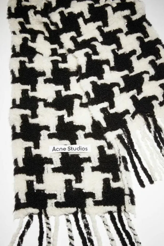 Acne Studios Scarves Woman Houndstooth Scarf WhiteBlack