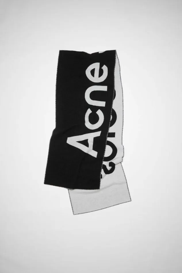 Acne Studios Scarves Woman Logo Jacquard Scarf 8211 Narrow BlackWhite