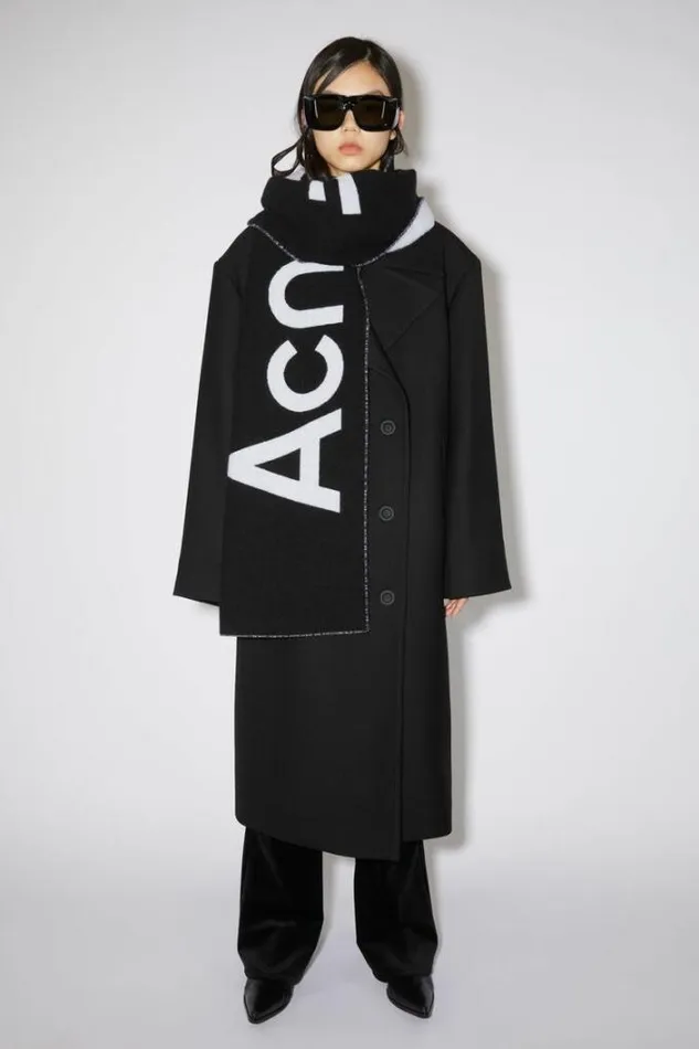 Acne Studios Scarves Woman Logo Jacquard Scarf 8211 Narrow BlackWhite