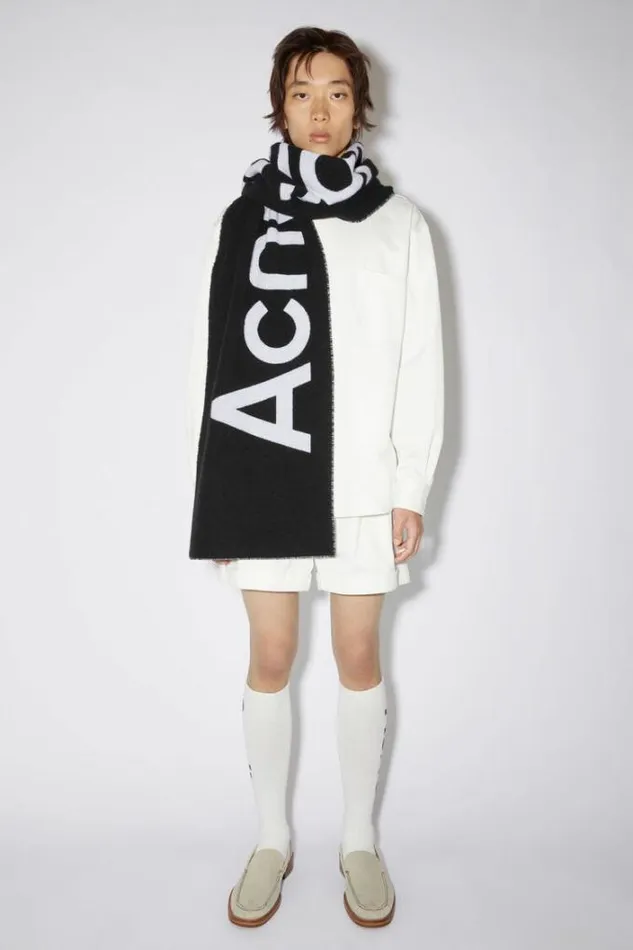 Acne Studios Scarves Woman Logo Jacquard Scarf 8211 Narrow BlackWhite