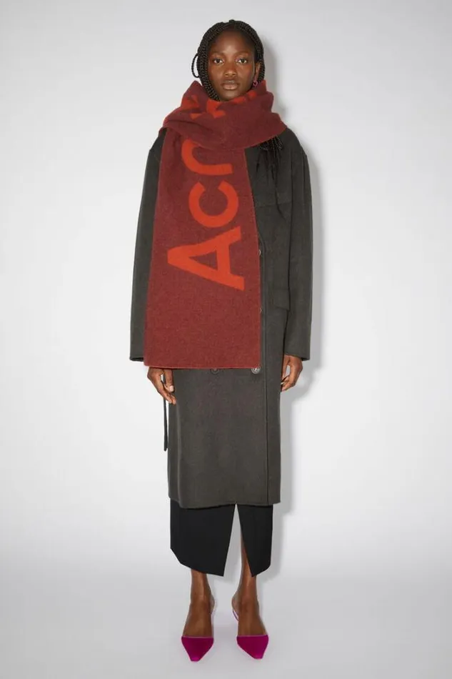 Acne Studios Scarves Woman Logo Jacquard Scarf 8211 Narrow Rust BrownRust Orange
