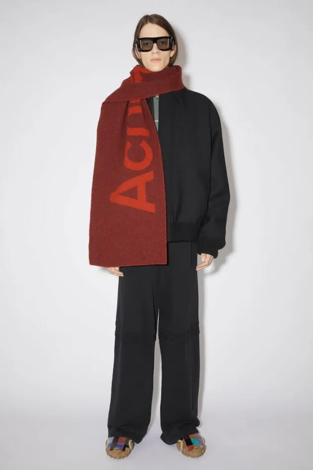 Acne Studios Scarves Woman Logo Jacquard Scarf 8211 Narrow Rust BrownRust Orange