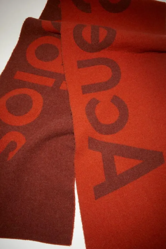 Acne Studios Scarves Woman Logo Jacquard Scarf 8211 Narrow Rust BrownRust Orange
