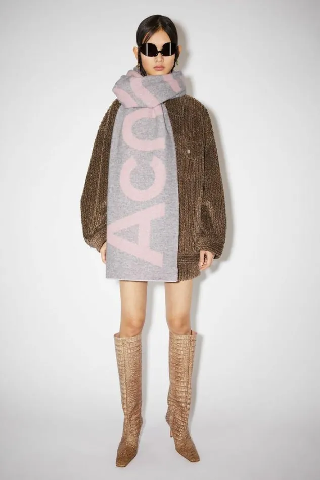 Acne Studios Scarves Woman Logo Jacquard Scarf Light PinkGrey