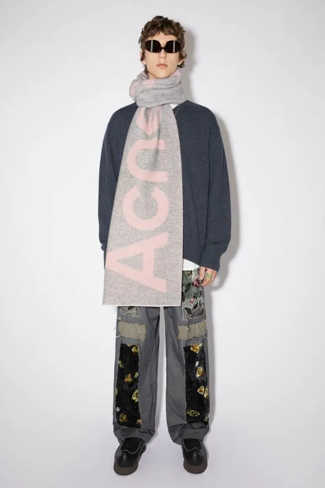 Acne Studios Scarves Woman Logo Jacquard Scarf Light PinkGrey