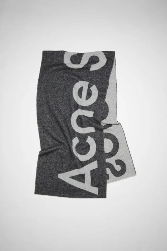 Acne Studios Scarves Woman Logo Wool Blend Scarf Black