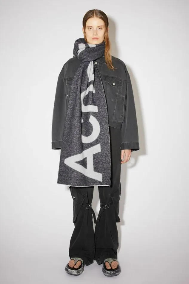 Acne Studios Scarves Woman Logo Wool Blend Scarf Black