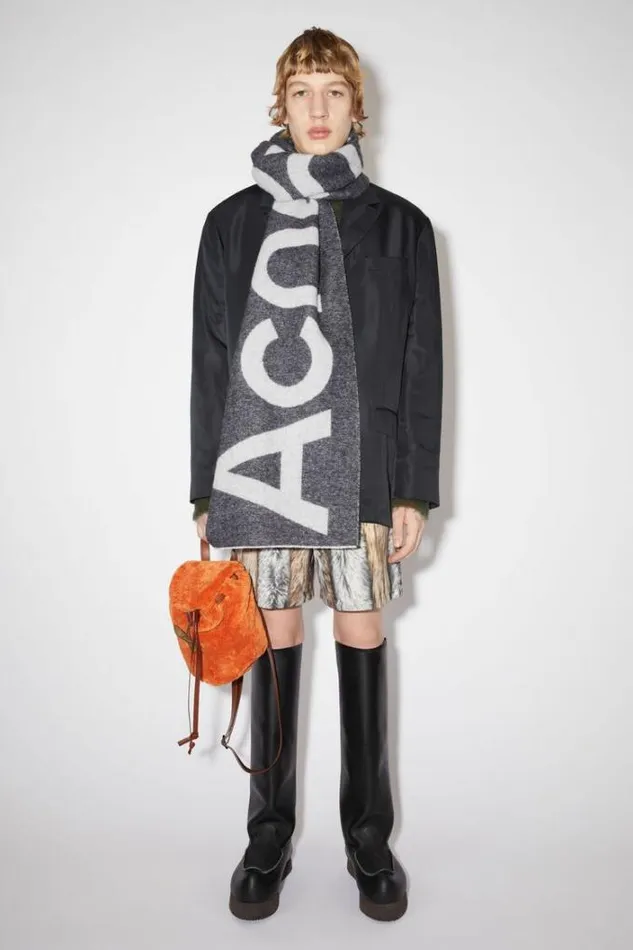 Acne Studios Scarves Woman Logo Wool Blend Scarf Black