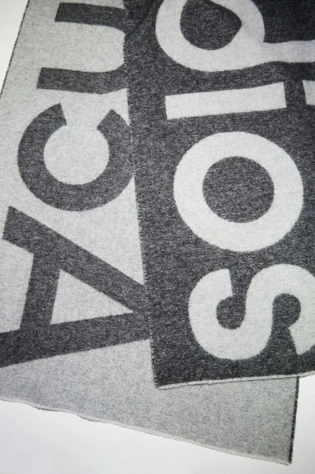 Acne Studios Scarves Woman Logo Wool Blend Scarf Black