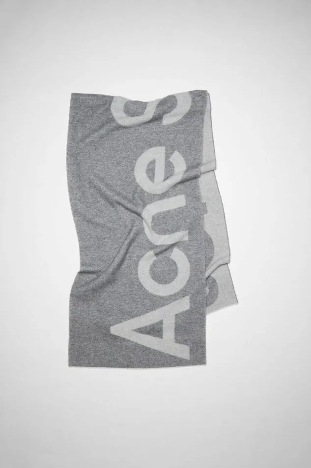 Acne Studios Scarves Woman Logo Wool Blend Scarf Grey