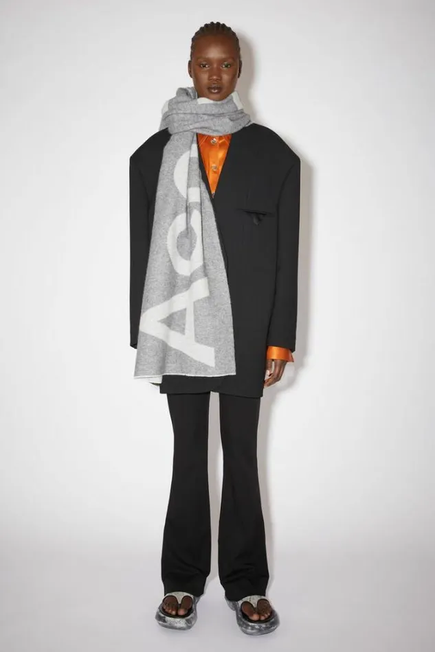 Acne Studios Scarves Woman Logo Wool Blend Scarf Grey