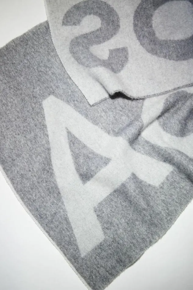 Acne Studios Scarves Woman Logo Wool Blend Scarf Grey