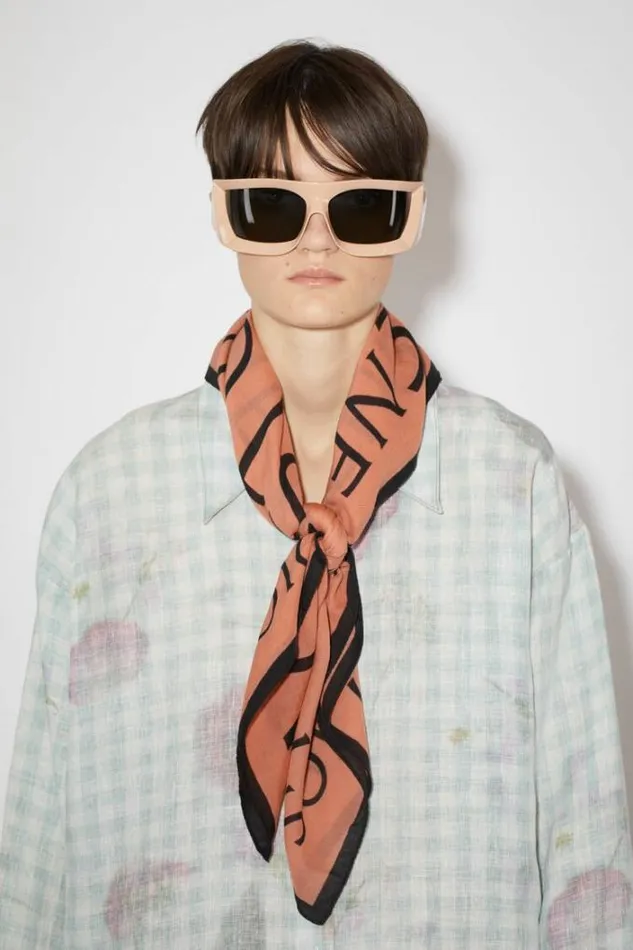 Acne Studios Scarves Woman Logo Wool Square Scarf Blush Pink