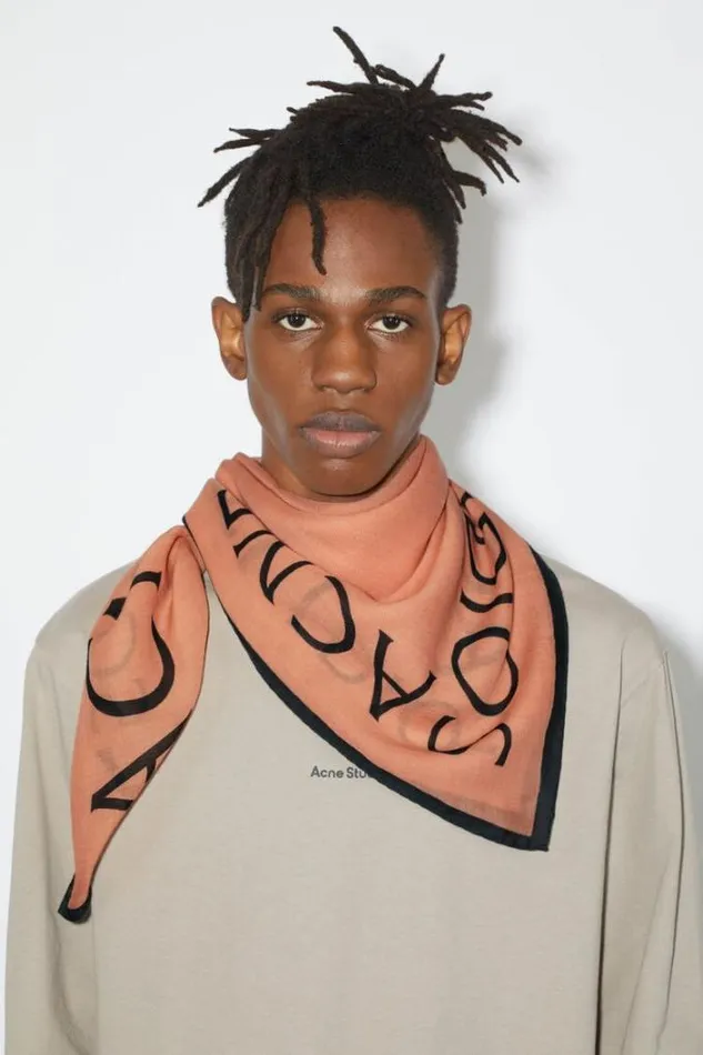 Acne Studios Scarves Woman Logo Wool Square Scarf Blush Pink