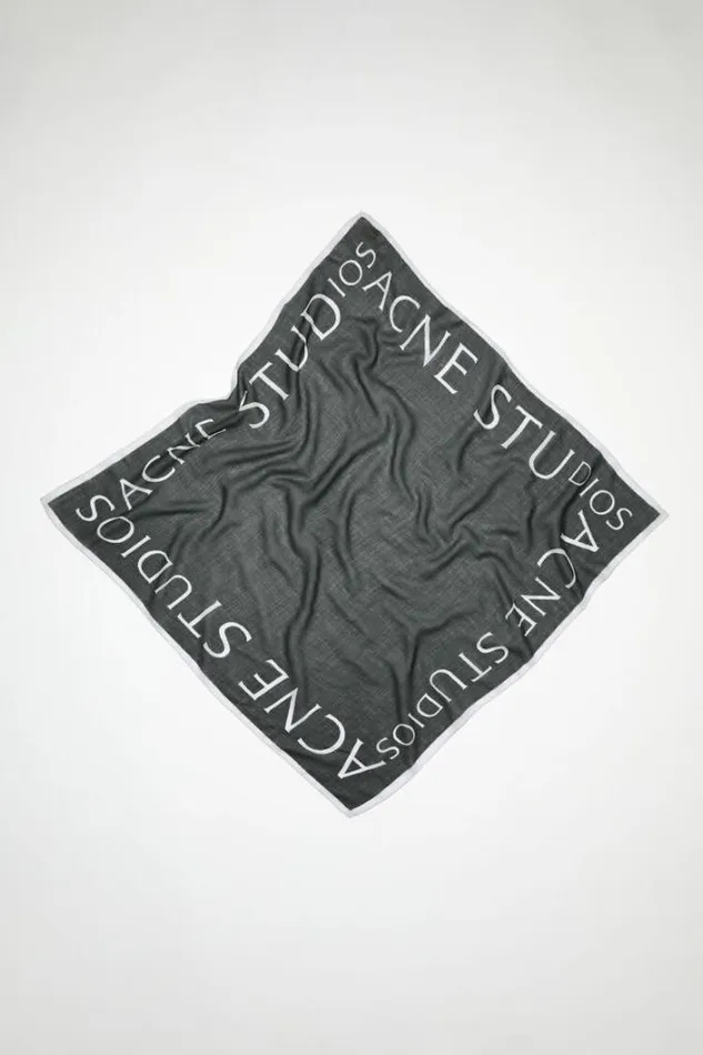 Acne Studios Scarves Woman Logo Wool Square Scarf Carbon Grey