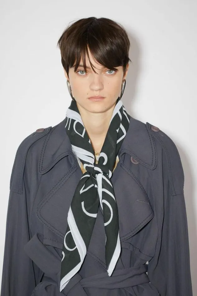 Acne Studios Scarves Woman Logo Wool Square Scarf Carbon Grey